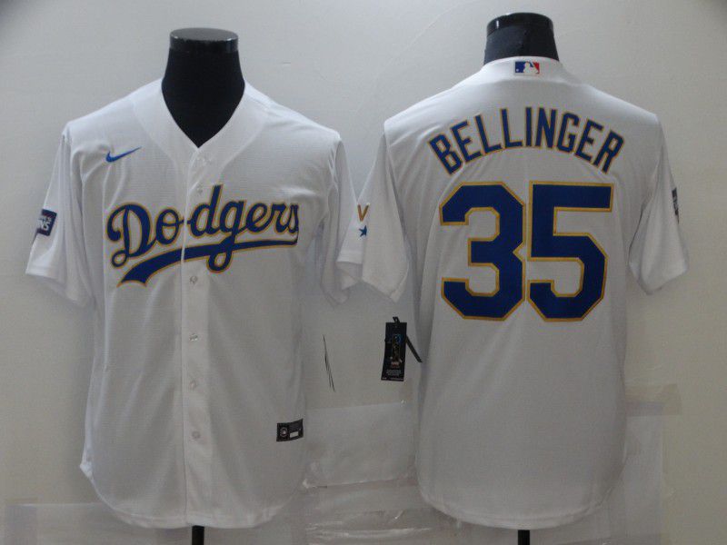 Men Los Angeles Dodgers 35 Bellinger White Game 2021 Nike MLB Jersey
